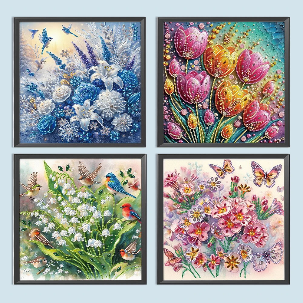5D DIY 부분 특수 모양 드릴, 다이아몬드 페인팅 꽃 장식, 30x30cm