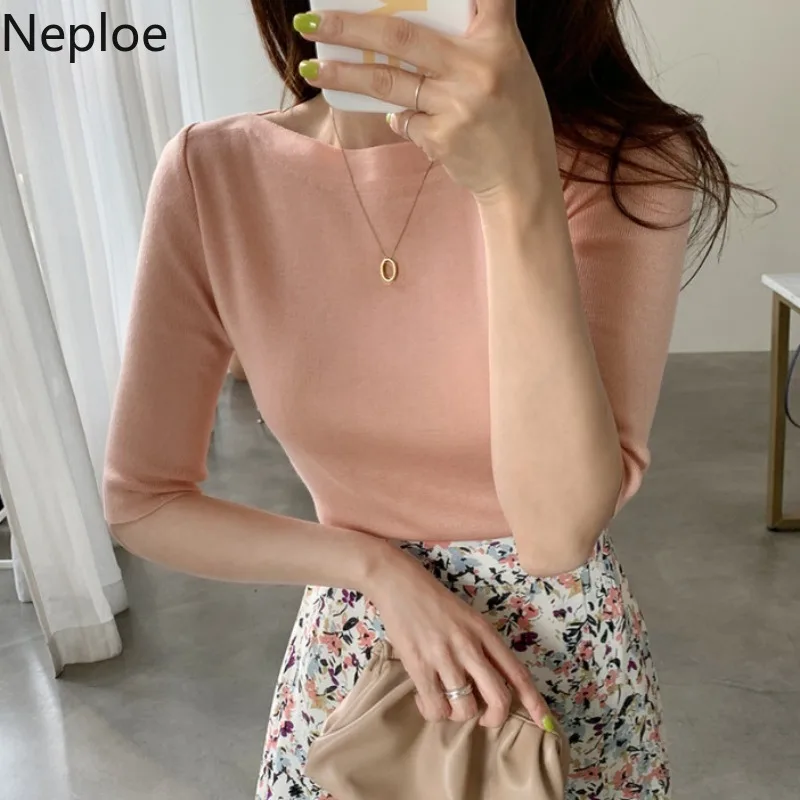 Neploe Cotton Basic T Shirts Women Solid O Neck Half Sleeve Female Tops Summer 2024 New Casual Slim Fit Ladies Tees 1C093