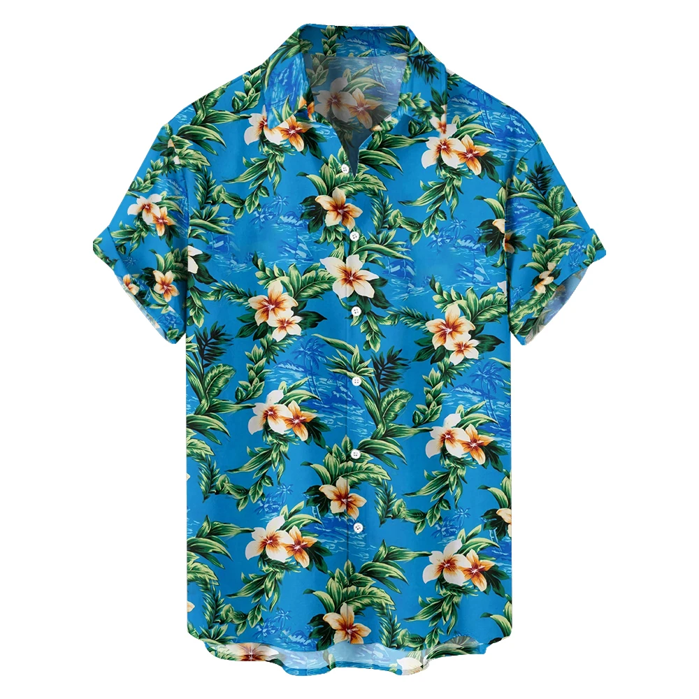 

Original design Summer leisure travel plus-size short-sleeved shirt Hawaiian style flowers digital print loose trend shirt