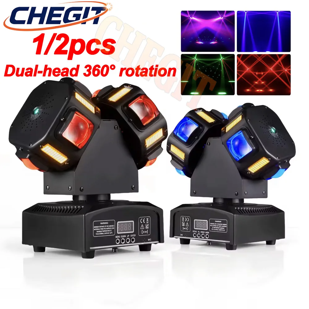 

360° Double Head LED Beam&Strobe&Laser 3in1 LED Moving Head 8x12W RGBW 8x5W Bright Golden Red Green Laser Star DJ Lights effect