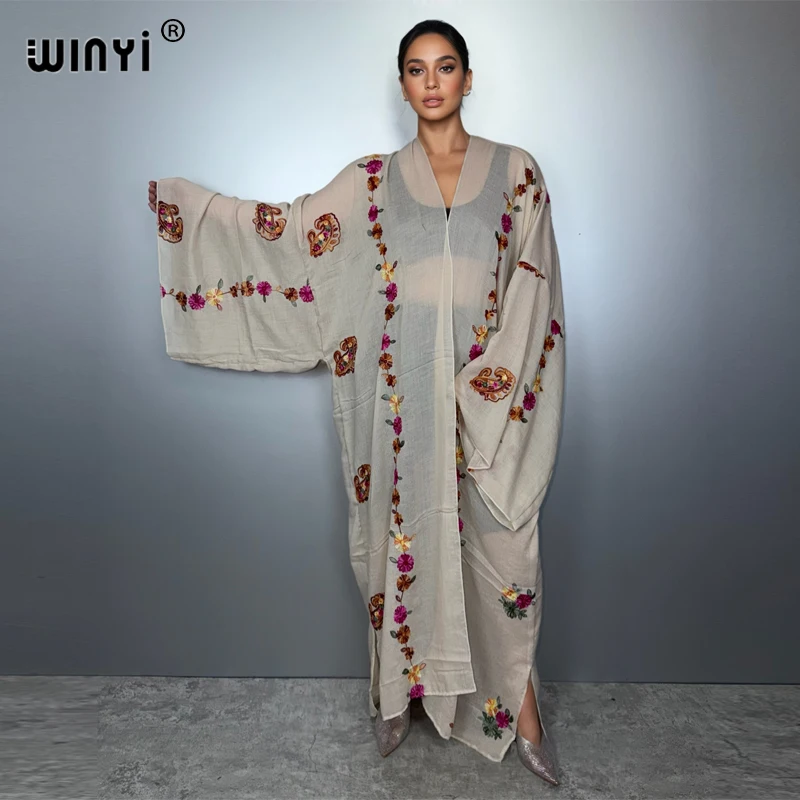 WINYI kimono embroidery fashion kaftans beach wear cover-ups Cardigan Holiday beach outfits for women vestidos купальн