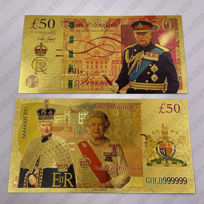 جميلة الملكة إليزابيث الثانية الملك تشارلز الثالث الأوراق النقدية الذهبية GBP المملكة المتحدة 20 50 جنيه هدايا تذكارية إنجلترا الملكة المقتنيات