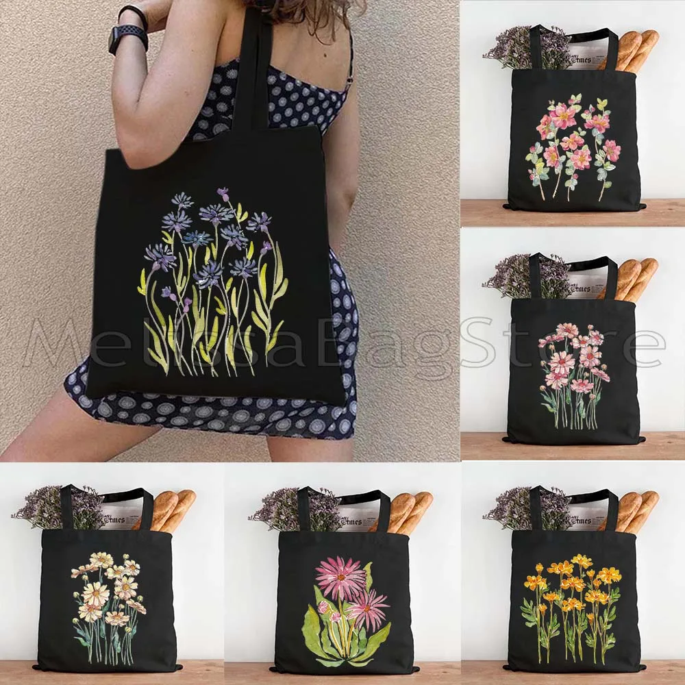 Watercolor Cosmos Flowers Mauve Daisies Floral Poppies Lilac Lavender Cute Wildflower Bouquet Cornflowers Iris Tote Bag Handbag