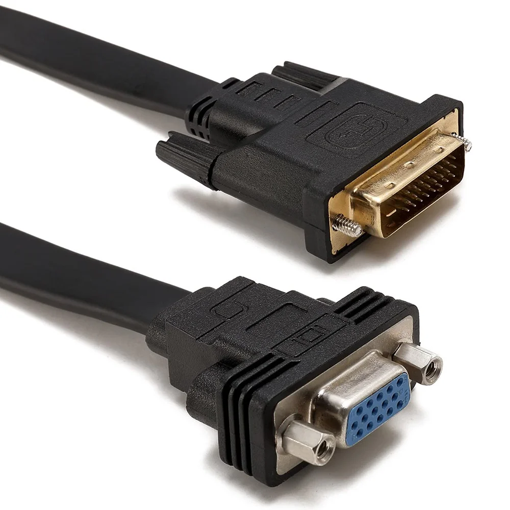 SQPP-Active DVI-D Dual Link 24 + 1 macho a VGA hembra vídeo con Cable plano adaptador convertidor para PC DVD Monitor HDTV