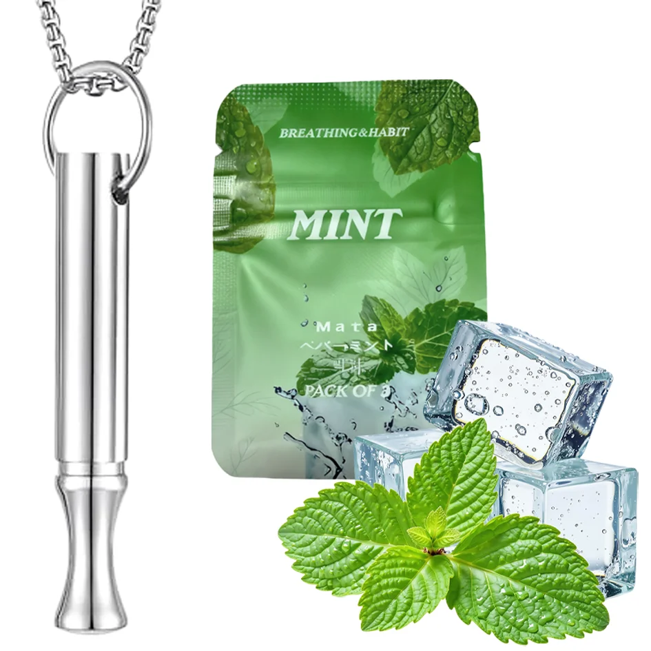 1Pc+3Pcs Mint Essential Oil Aromatherapy Diffuser Necklace, Stainless Steel Silver Necklace Pendant with 3 Replaceable Mint-Scented Cotton Filters, Replace Bad Habits with Good Ones, Perfect Choice, Ideal Father's Day Gift, for Meditation Enthusiasts, Couple's Gift, Freshens Breath, Relaxes, Natural Breathing, Experience the Aroma, for Parties and Daily Use.