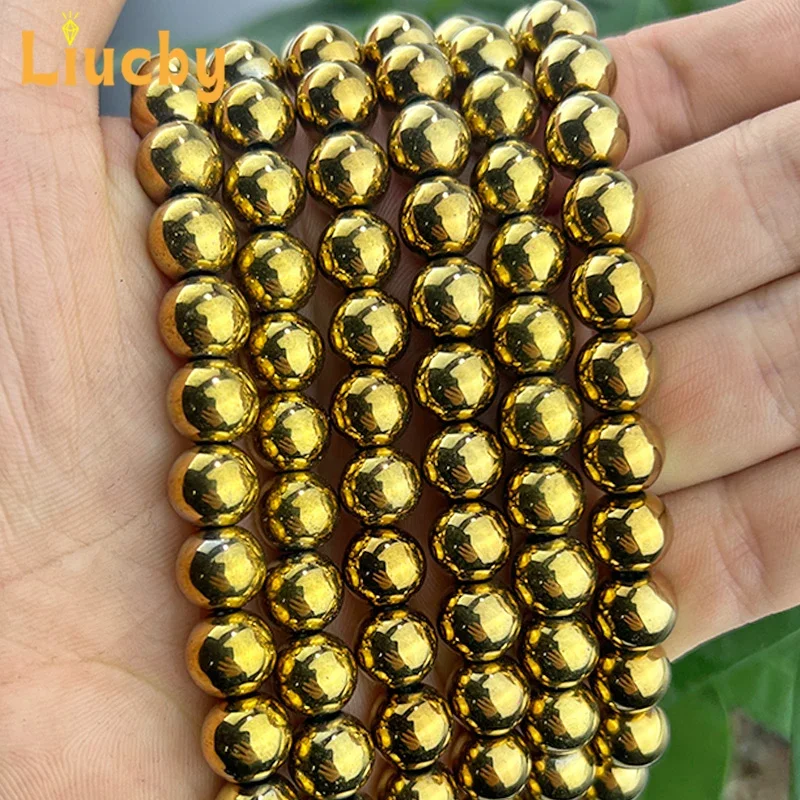 Goldene, schwarze Naturstein-Gallensteine, glatte, glänzende Perlen für die Schmuckherstellung, DIY-Armbänder, Halsketten, 15' Großhandel, 2/3/4/6/8/10 mm – Detail 2