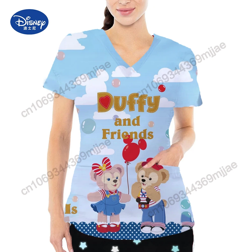 Uniforme d'infirmière à col en V pour femmes, t-shirt Disney, chemisier à la mode coréenne, t-shirt à poches pour femmes, Yk2, 2023