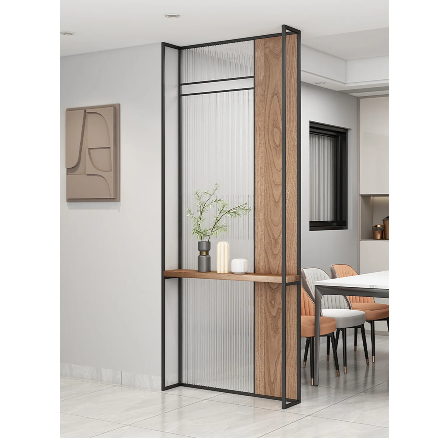 Solid wood door entrance cabinet shelf entry living room wrought iron screen partition decorative cabinet