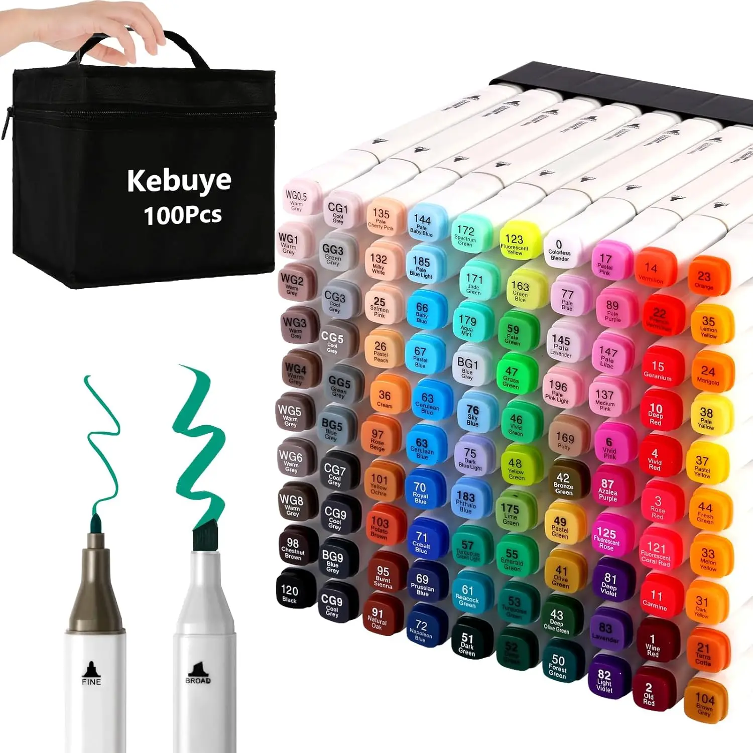

Alcohol Markers 100 Colors, Dual Tip Art Markers with Case for Kids Adults Coloring Books Sketch Drawing