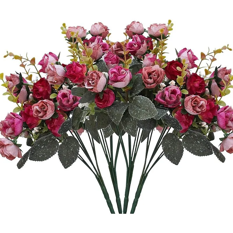 7 Zweige, 21 Blüten, künstliche Blumen, Seidenrosen, hochwertiger Festkranz, Hochzeitssträuße, Heimdekoration, Vase, Fensterdekoration, Geschenke – Detail 9