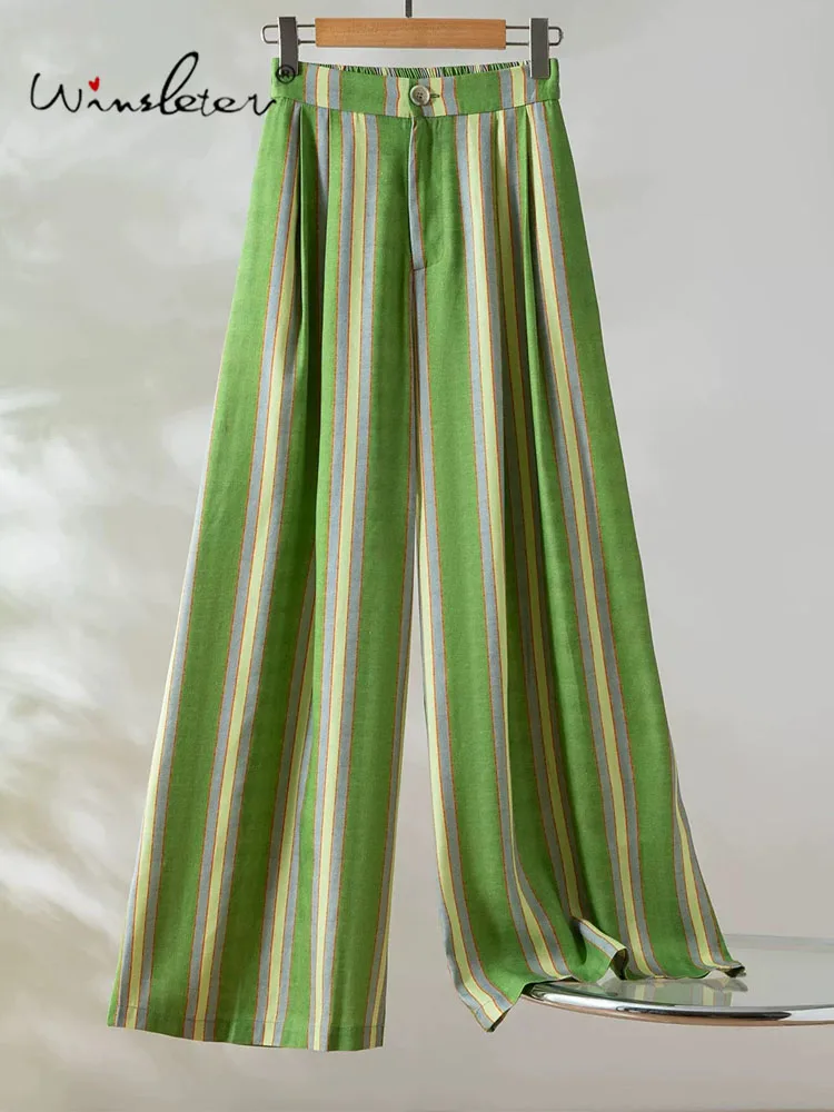 Winsleter-100%Spun Silk Elegant Trousers, Elastic Waist Striped, Women Versatile Lazy Casual Pants, 2026 Autumn New B67066CC