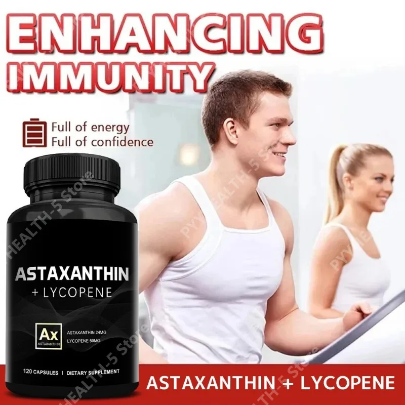 

Astaxanthin 24mg + Lycopene 50mg Clinical Strength Carotenoids Skin Supplement Eye Hair Skin & Nail Health Joint Support