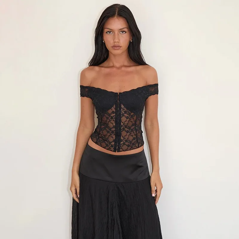 

Women's Camisole 2026 Spring Summer New Crop Top Street Style Sexy Off Shoulder Lace E Girl Versatile Blouse Tank Top