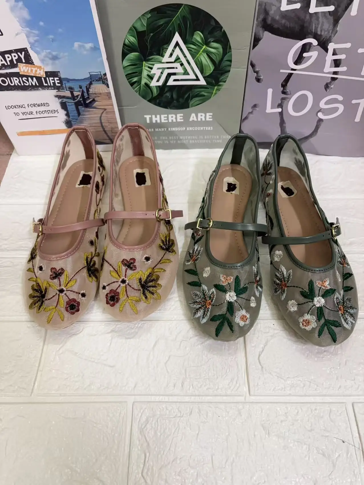Chino tradicional malha bordado flor ballet apartamentos feminino luz respirável mary jane sapatos confortáveis sapato casual