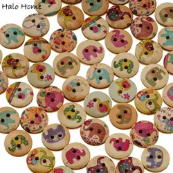 50pcs Cartoon Painted Elephant Theme Round Wooden buttons Sewing Scrapbook Clothing Gifts Crafts Handwork Accessories 15mm