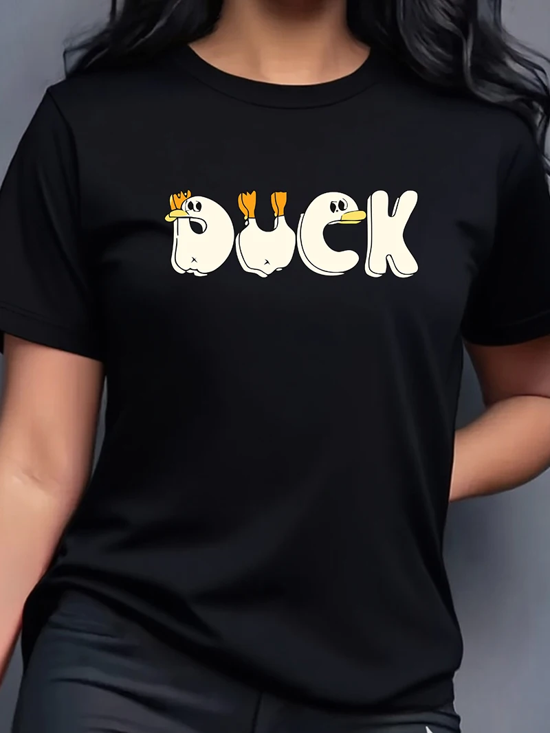 

Женская хлопковая футболка с короткими рукавами и принтом милой утки, универсальные дышащие топы, женские футболки с круглым вырезом
