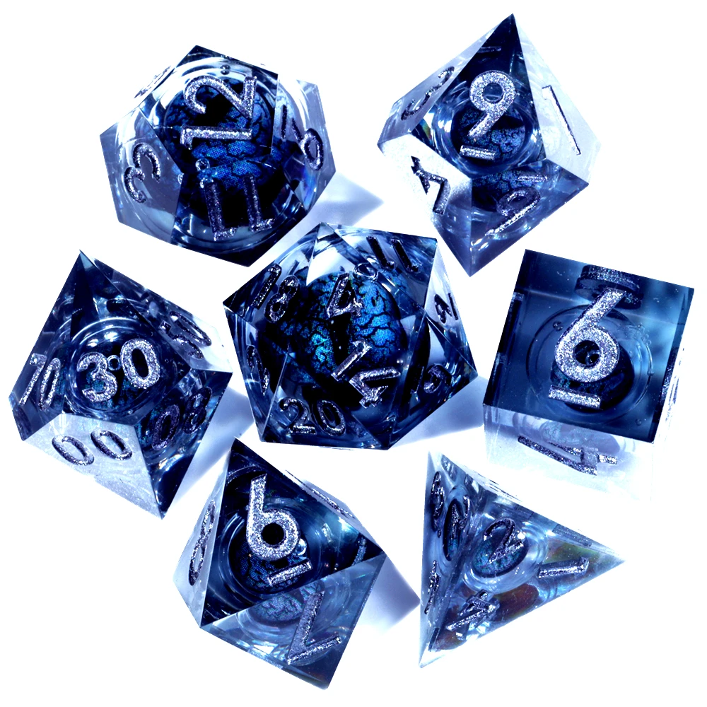 MINI PLANET Series Black Blue Purple Dragon Eye Dice Set 7pcs Polyhedral Handmade Resin Dice For TRPG Desktop Games DND Dice Set