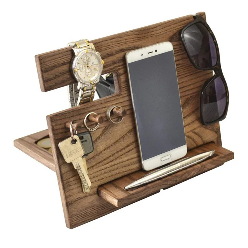 2021 New  Creative Lazy Solid Wood Mobile Phone Base    Multi-Function Hangable Watch Glasses Key Storage Bracket