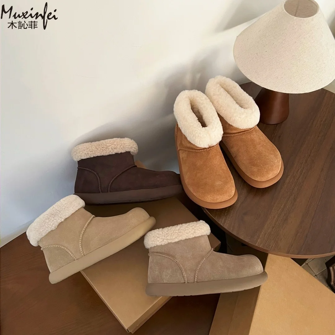 

Big Potato Shoes Women's Winter Sheepskin and Wool Integrated Mid Length Snow Boots 2025 New Plush Outdoor Snow Boots