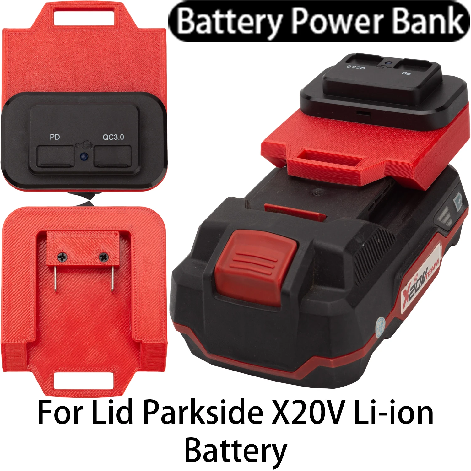 

Battery adapter power bank for Lidl Parkside X20V Li-ion battery with USB and Type-C fast charging port power bank