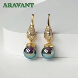ARAVANT 925 Silver 18K Gold Water Drop Black Pearl Earring For Women Fashion Jewelry