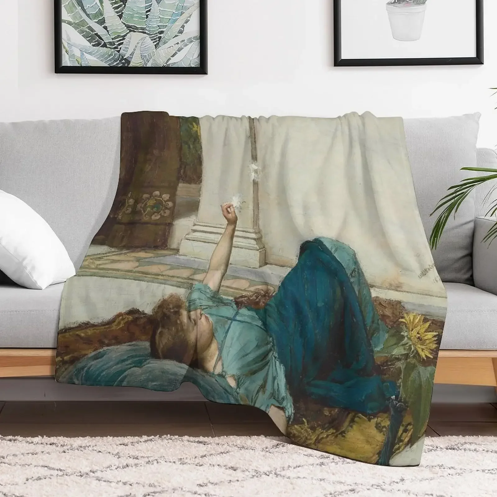 Dolce Far Niente (1879) By John William Waterhouse Throw Blanket Decorative Throw Bed linens blankets and throws Blankets