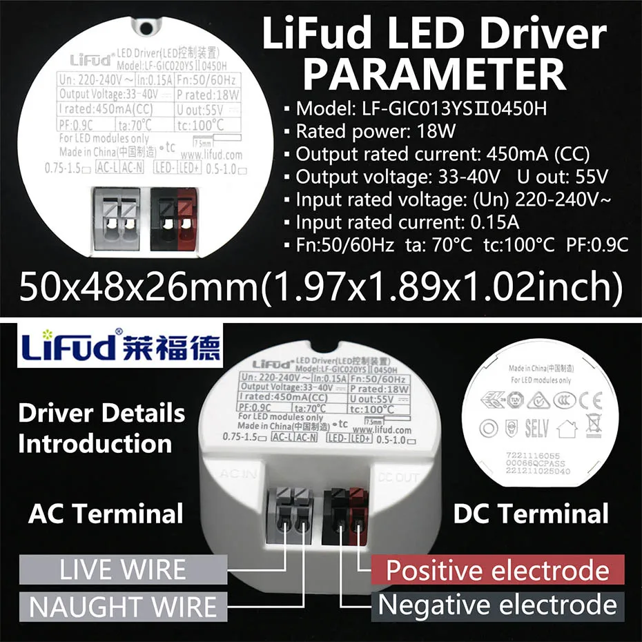 Lifud LED-Treiber 10 W 12 W 14 W 18 W 20 W 30 W 40 W LED-Netzteil AC 220 V 240 V Beleuchtungstransformator CE CB TÜV SAA RCM-Zertifizierung – Detail 4
