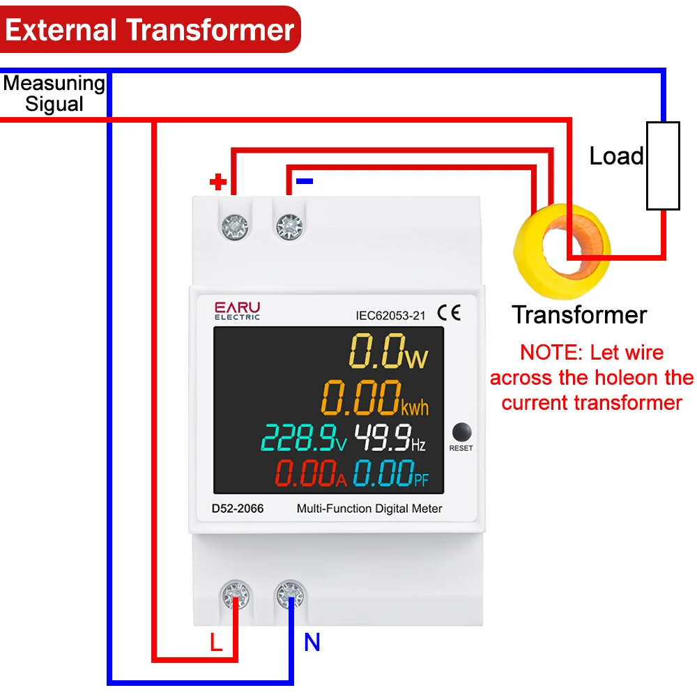 EARU 6-in-1 DIN-Schienen-AC-Monitor 110V 220V 380V 100A Spannung Strom Leistungsfaktor Aktiver KWh-Energieverbrauch Frequenzmesser VOLT