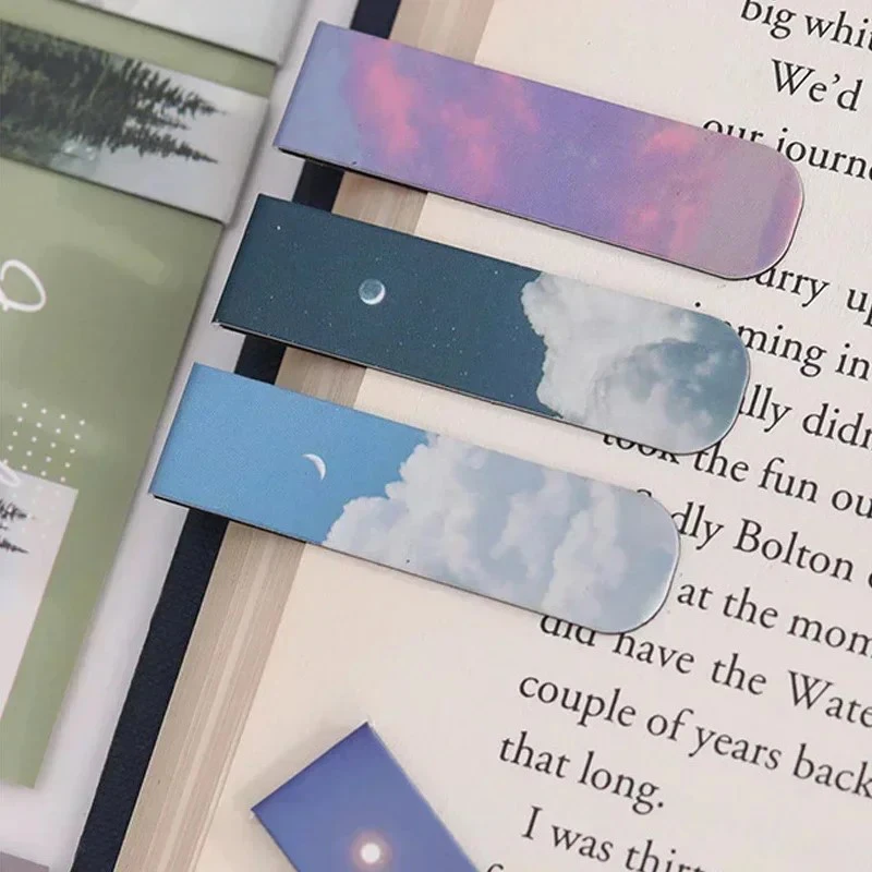 2Pcs/Pack Magnetic Bookmark Beautiful Scenery Clouds Simple Literary Pattern Bookmark Reading Tools School And Office Supplies