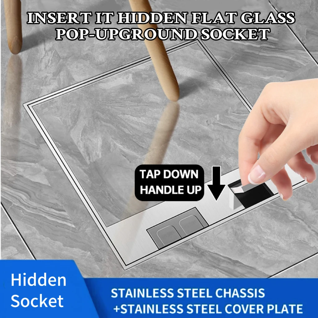 

Silver Marble EU Household Embedded Stainless Steel Ground Plug Power Socket EU/IT/UK/FR Hidden Flat Floor Sockets 130mm X 130mm