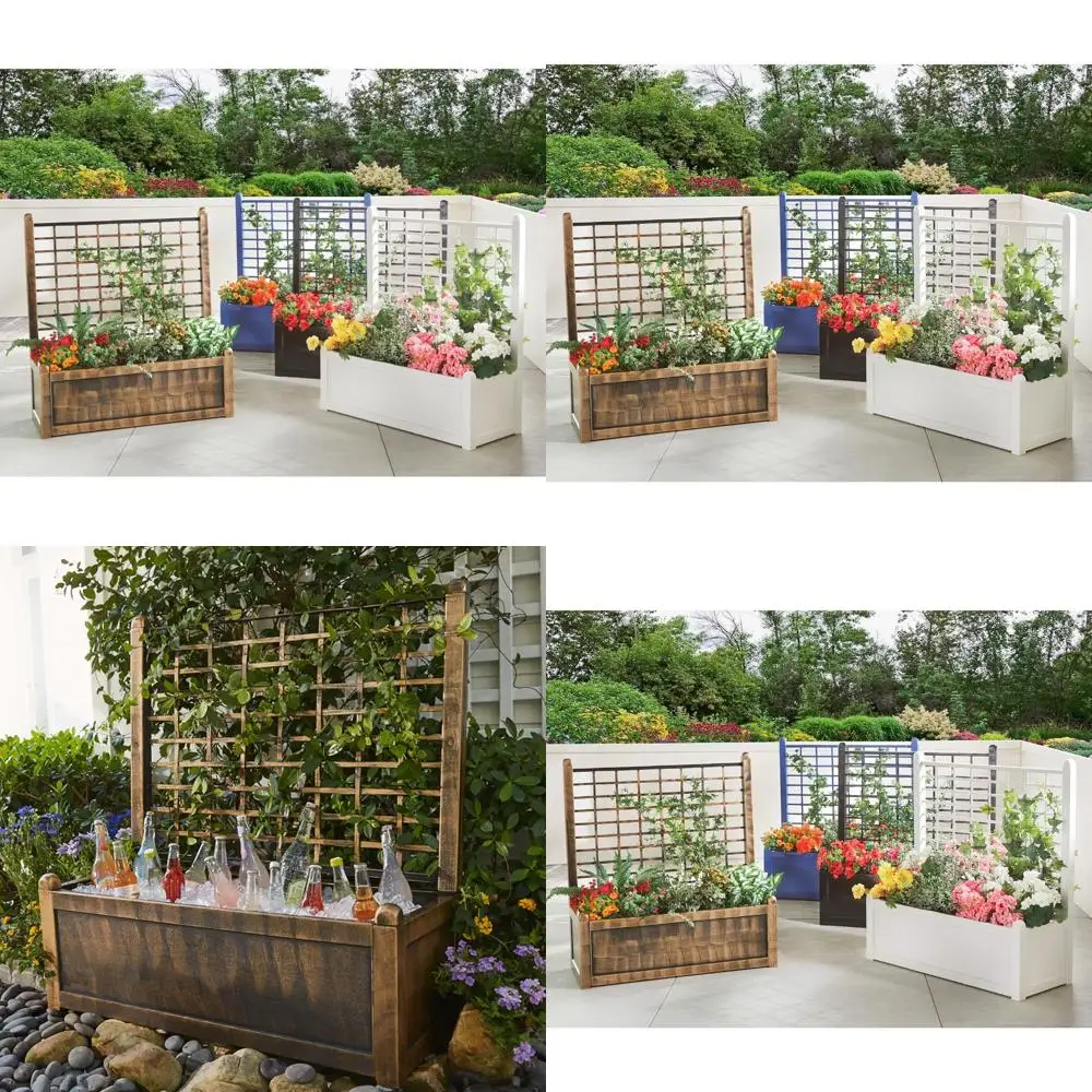 

Bronze Outdoor Climbing Flower Planter with Freestanding Trellis for Patio and Deck Yard