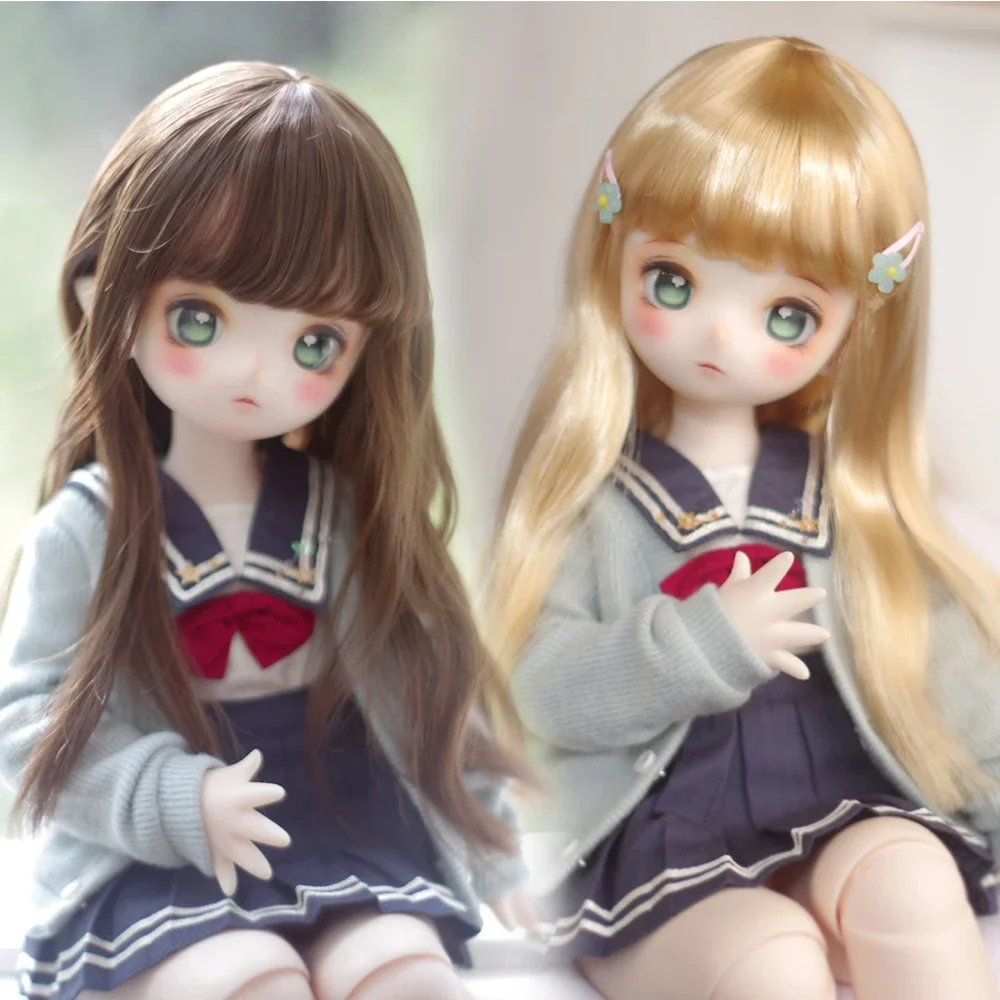 （Customize 30 Days） 1/8 1/3 MSD bjd doll wig Soft silk wig brown gold bangs long hair 1pcs