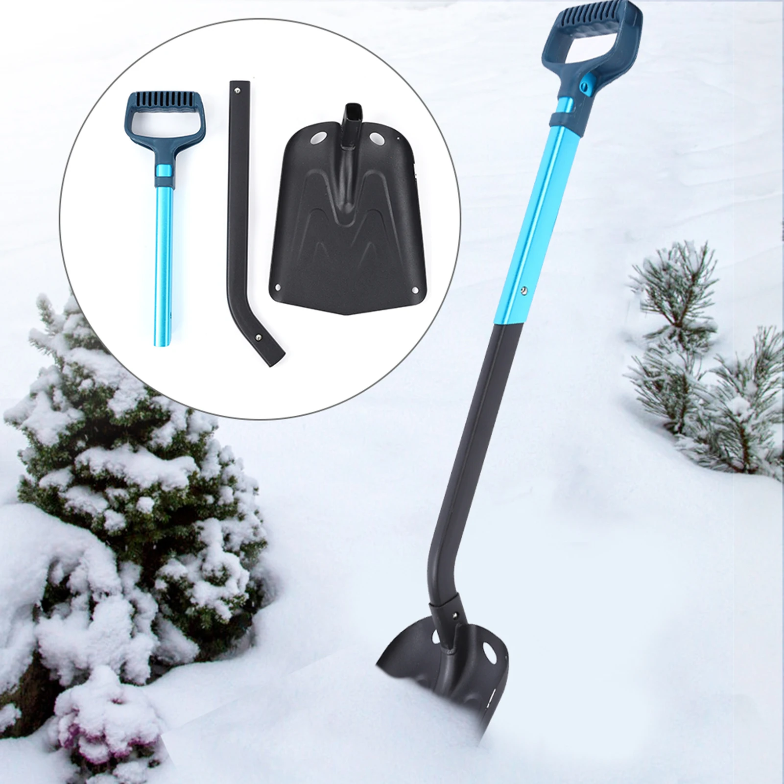 Folding Snow Shovel with Long Handle, Portable Camping Tool, Climbing and Wild Adventures, Black and Blue