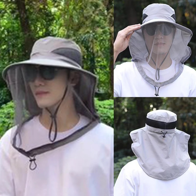 New Outdoor Fisherman Hat Wide Brim Bucket Hat Mosquito Hat With Mesh Repellent  Bee Protection Men Sunscreen Fishing Cap view 5