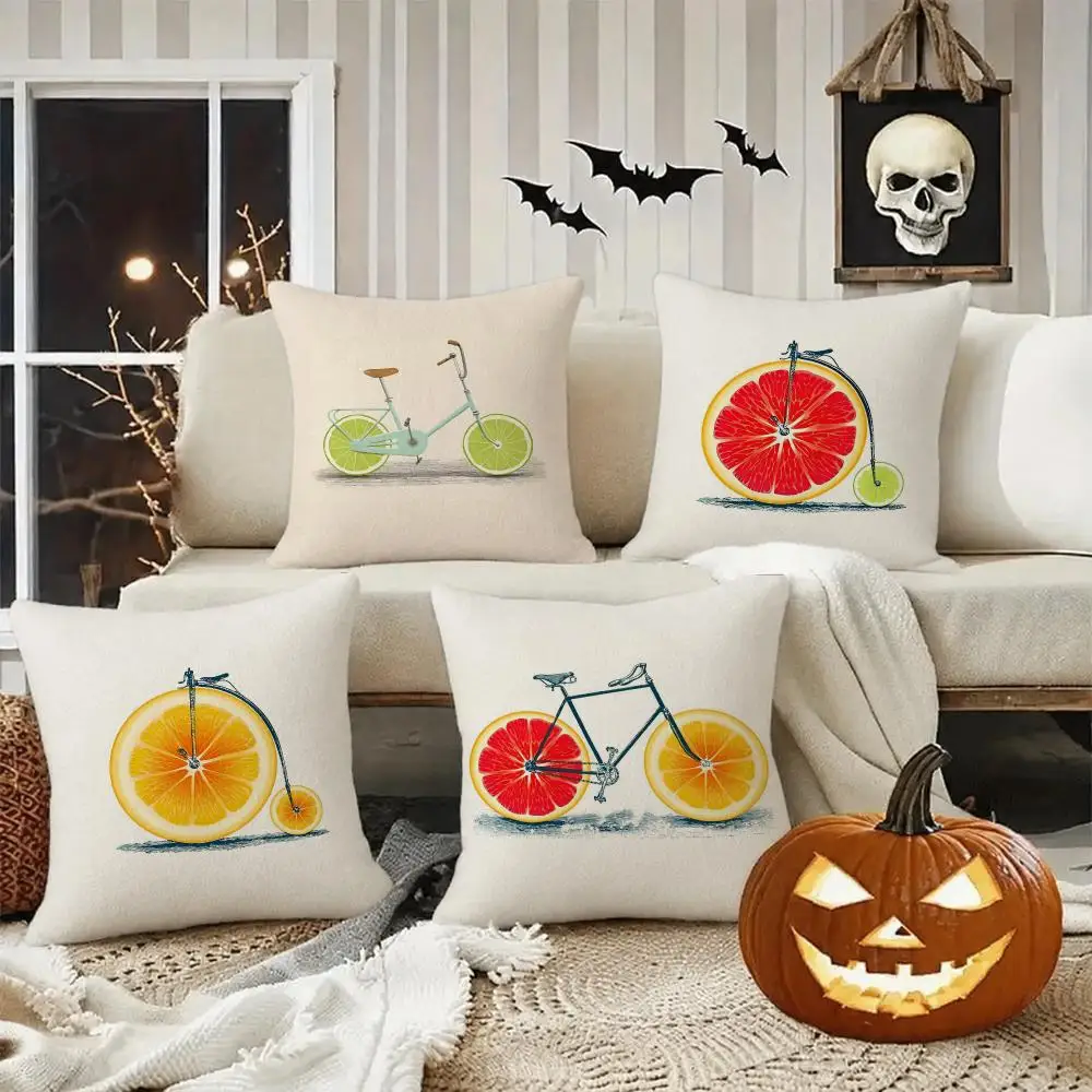 Fruit Orange Lemon Bicycle Cushion Cover Halloween decoration trick or treat cushion cover, ghost, pumpkin head, bat decoration