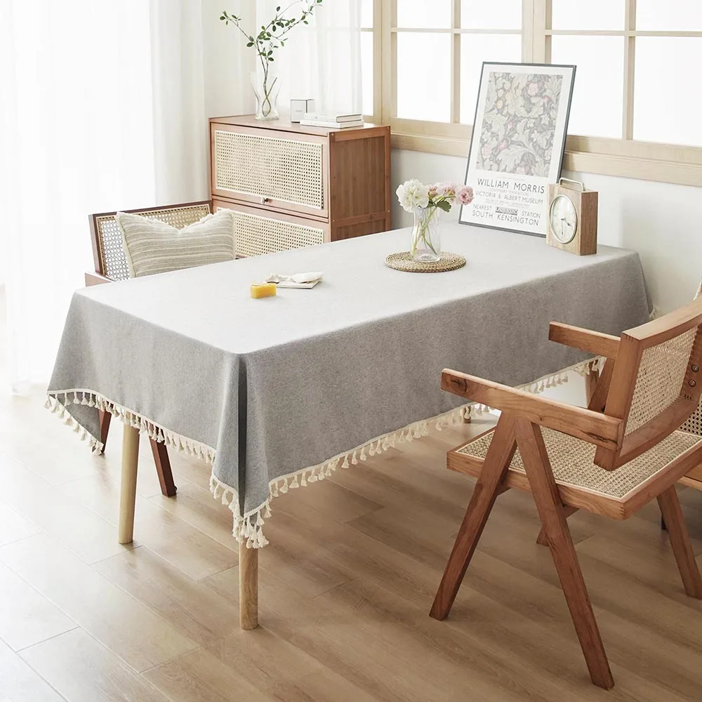 Grey Tablecloths with Cotton Tassels,  Farmhouse Table Cloth Rectangle Table, Rectangle Tablecloth for Kitchen, Dining, Part