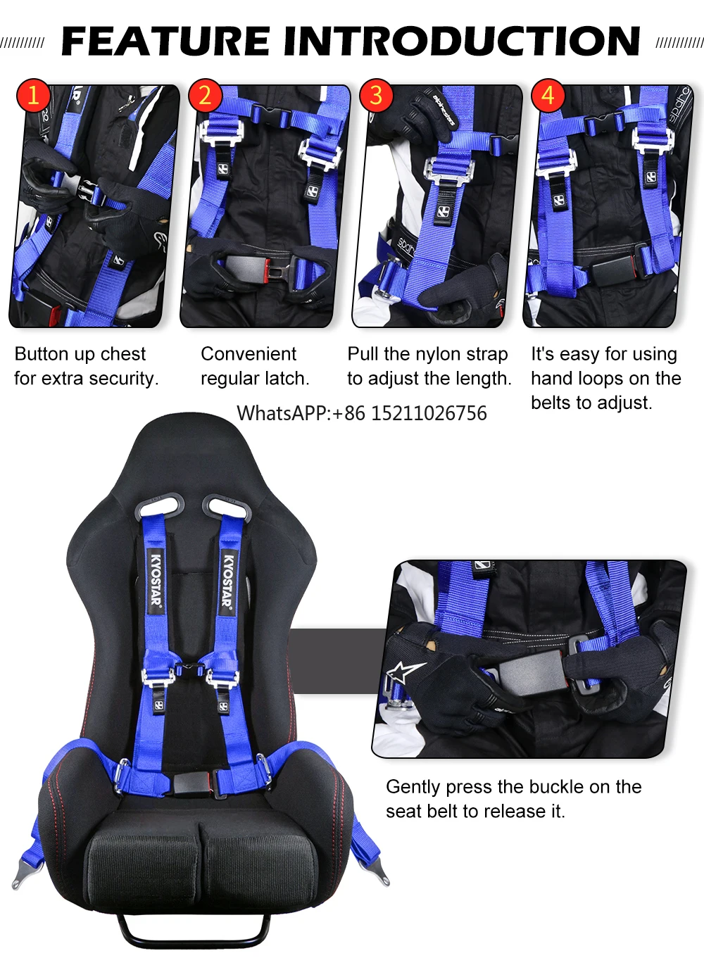 2'' 4-Point Safety Belt with High Quality Buckle with Ultra Soft Heavy Duty Shoulder Pads