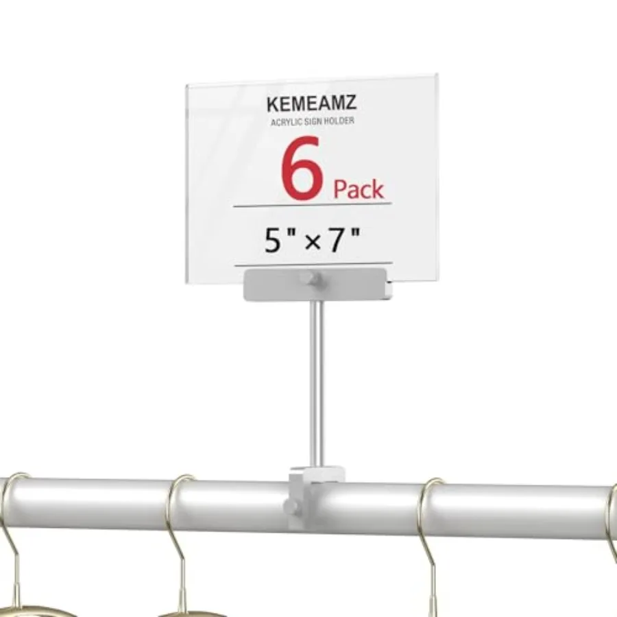 Aluminum Alloy Sign Holder Clamp with 5 x 7 Inch Acrylic Frame Sign HolderMerchandise Sign Display Clip for Clothing Stores Bus