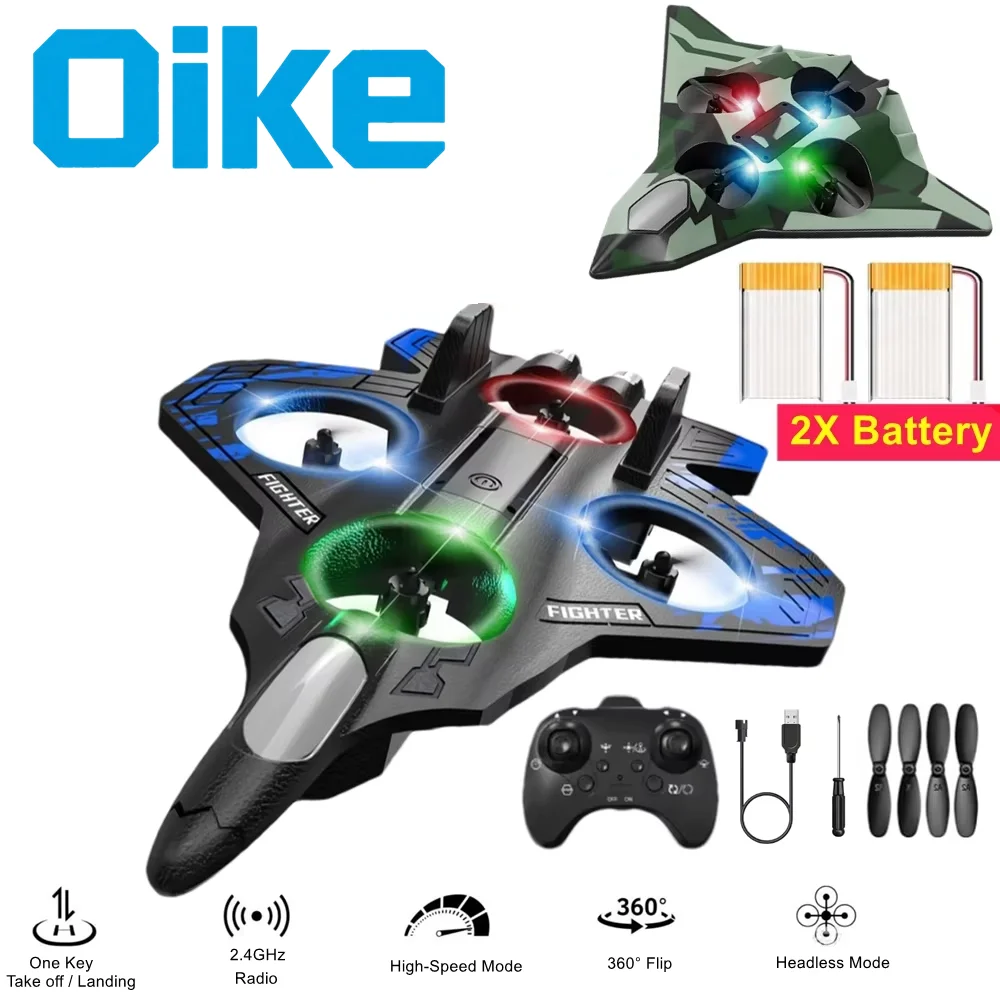 Oike RC Airplane Foam Aircraft with LED Lights Electric Stunt Glider Remote Control Airplane 2.4G Radio Fighter Plane Toy Gift