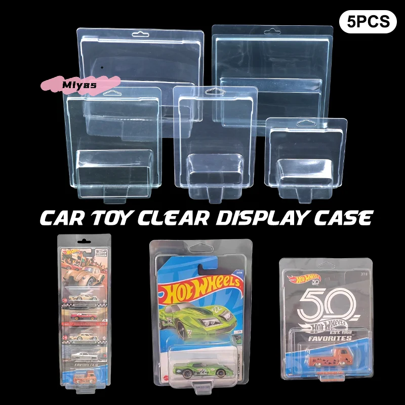 

5Pcs Transparent Car Toy Display Case Hotwheels Protective Shell Boulevard Team Transport Model Card Board for Boys Collectible