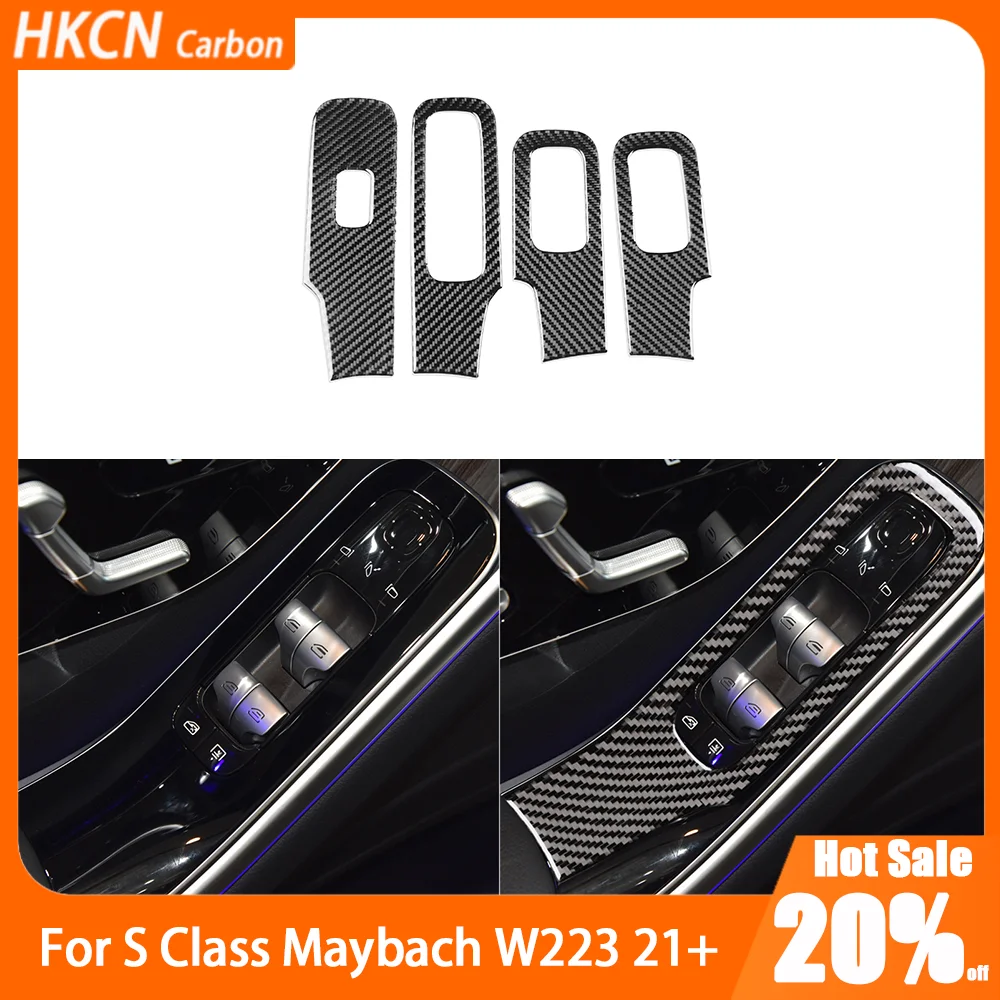

For Maybach S Class W223 21+ Carbon Fiber Car Accessories Window Control Lifting Panel Interior Cover Trim Sticker
