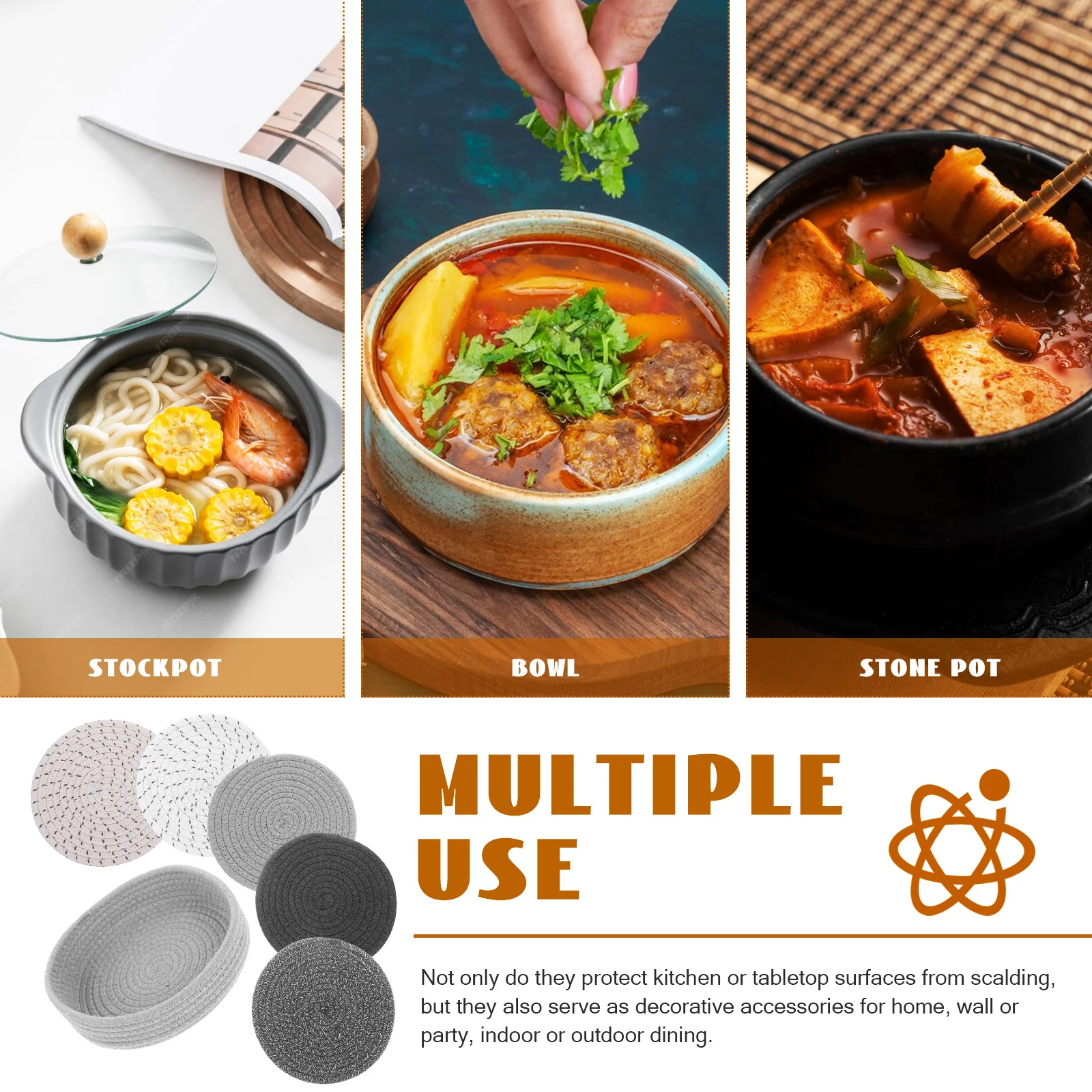 1 set Round Woven Placemat Set Heat-Resistant Braided Rustic Farmhouse Coaster For Coffee Cup Soup Basin Drink