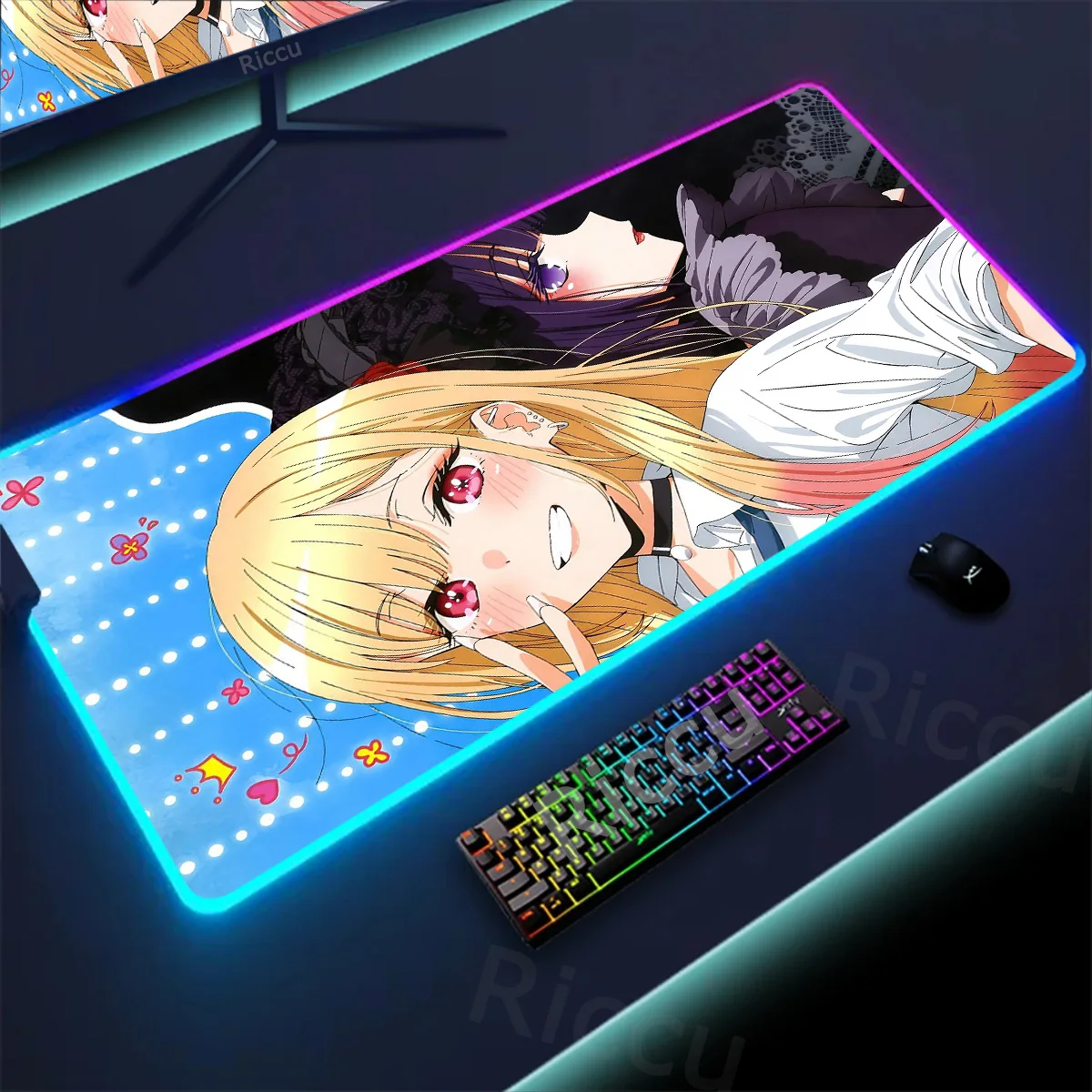 Mousepad M-marin-Kitagawa RGB Gamer Keyboard Mouse Pad LED Glowing Mouse Mats Rubber Gaming Computer HD Print non-slip Accessory