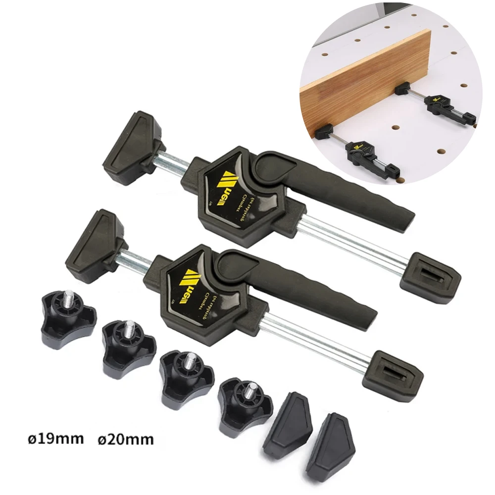 

2Pcs Quick Ratchet F Clamp Fit 19/20mm Dog Hole Bench Hold Down Clip Wood Fix Fixture Carpentry DIY Cut Sand Splice Hand Tools