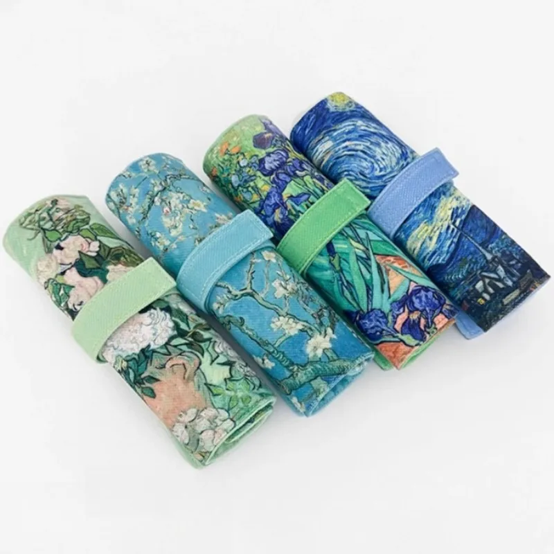 

Oil Painting Star Sky Fabric Roll-up Pencil Bags School Art Students Outdoor Sketching Painting Pen Storage Stationery Bags