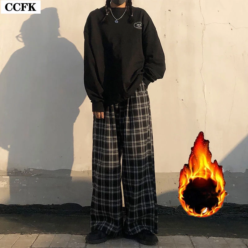 

EMO Winter Oversize Plaid Pants Women Harajuku Streetwear Black White Checked Trousers Casual Y2k Grunge Straight Sweatpants