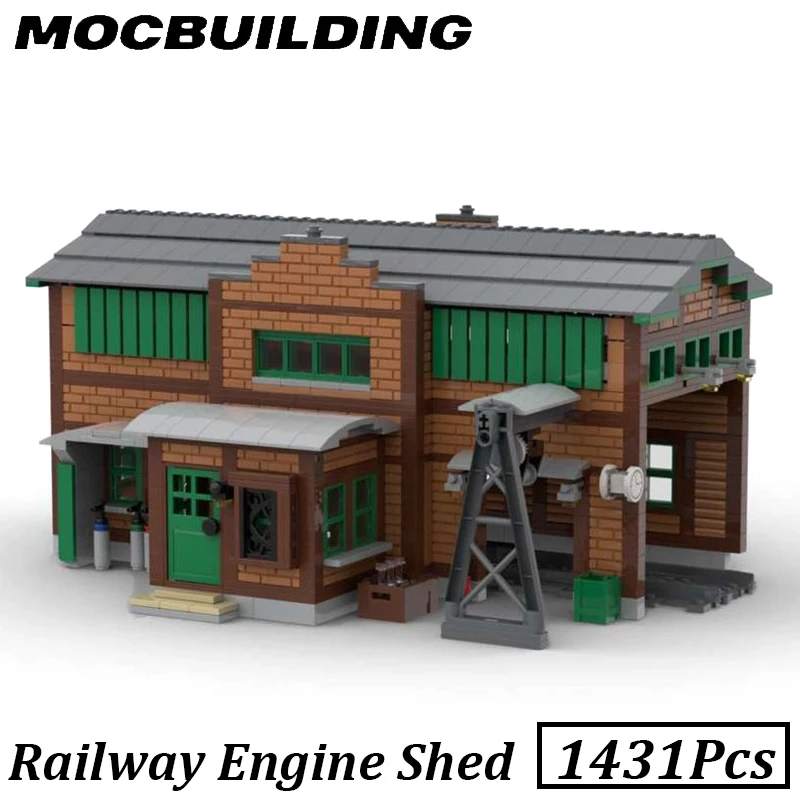 City Railway Train Station Engine Shed Model MOC Building Blocks Bricks DIY Bricks Assembling Toys Birthday Display Christmas