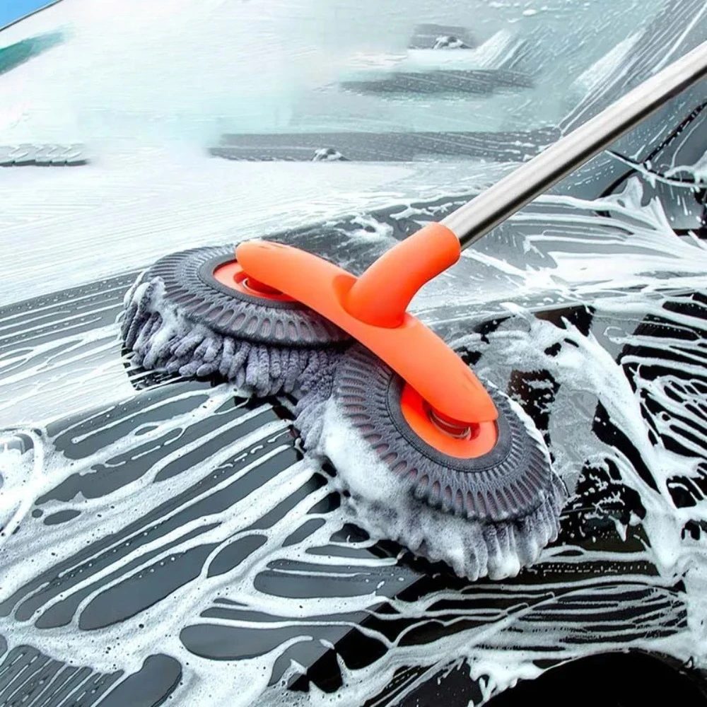 Mop de Lavagem Automotiva com Espuma e Escova de Chenille, Cabeça Dupla, para Limpeza de Teto e Janelas, Mop Telescópico de Três Seções