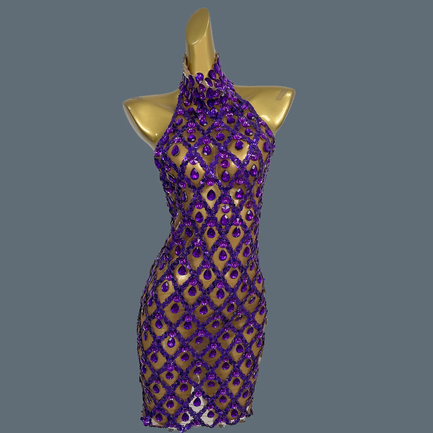 

Sparkly Sequins Crystals Summer Mini Dress Sexy Sleeveless See Through Mesh Women Party Dress Event Singer Show Wear Shaokaojia