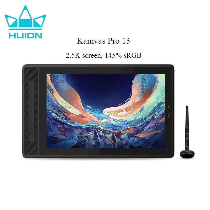 13.3 Inch HUION Graphics Tablet Kamvas Pro 13 2.5K Screen Display 145% sRGB Drawing Pen Tablet Monitor with Adjustable Stand